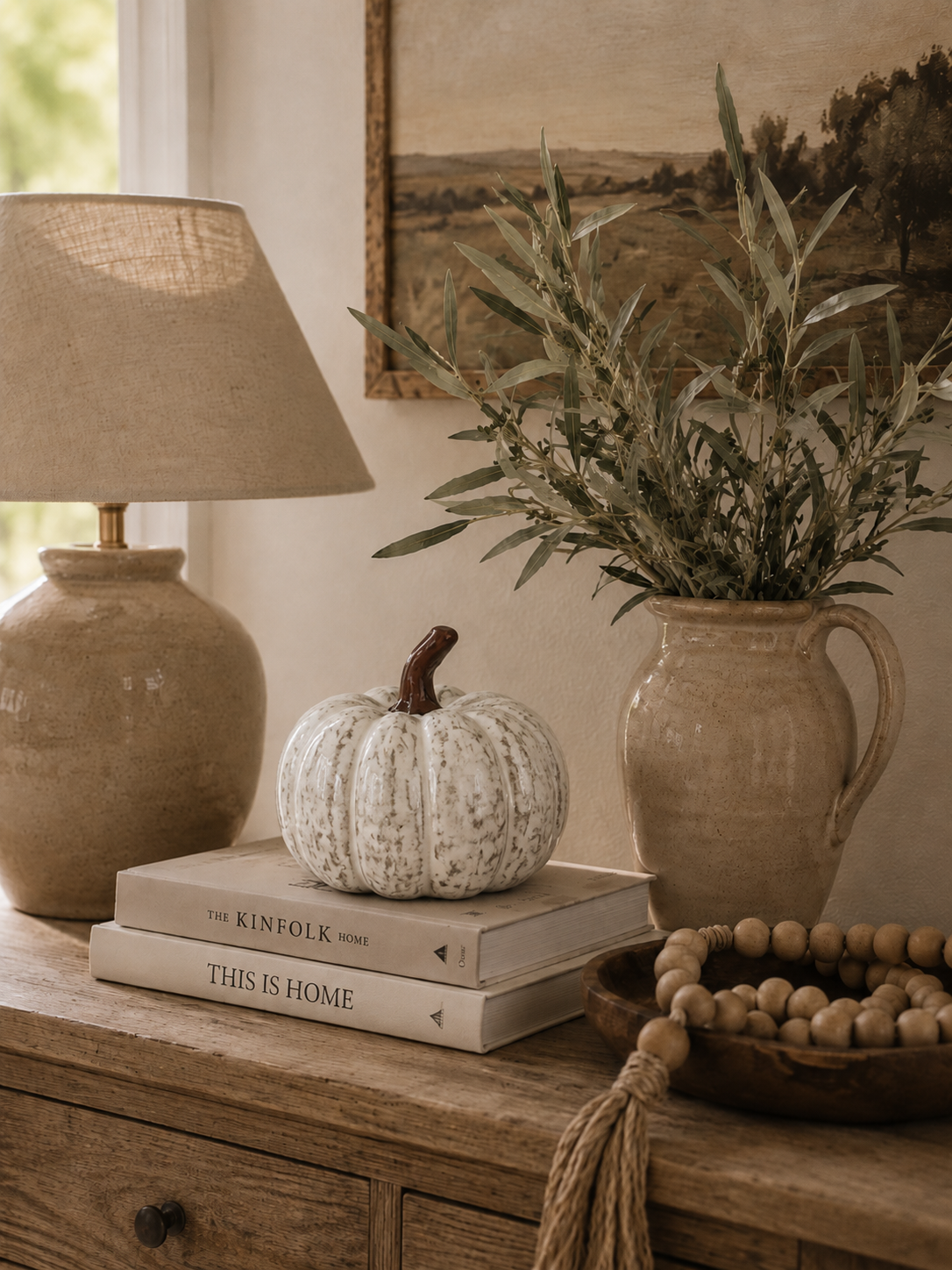 Cream Ceramic Pumpkin Autumn Decoration for autumnal decor