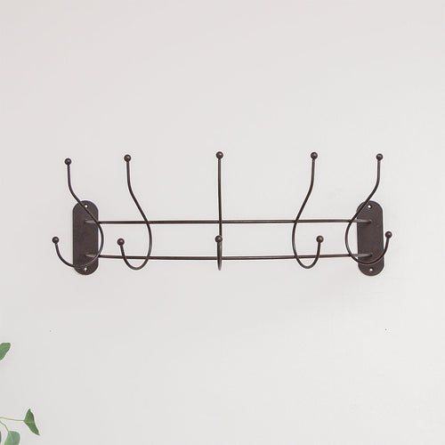 Antique dark bronze curved coat hanger rail for hallway