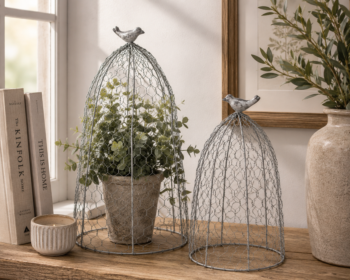 Set of 2 decorative wire cloches for home or garden styling