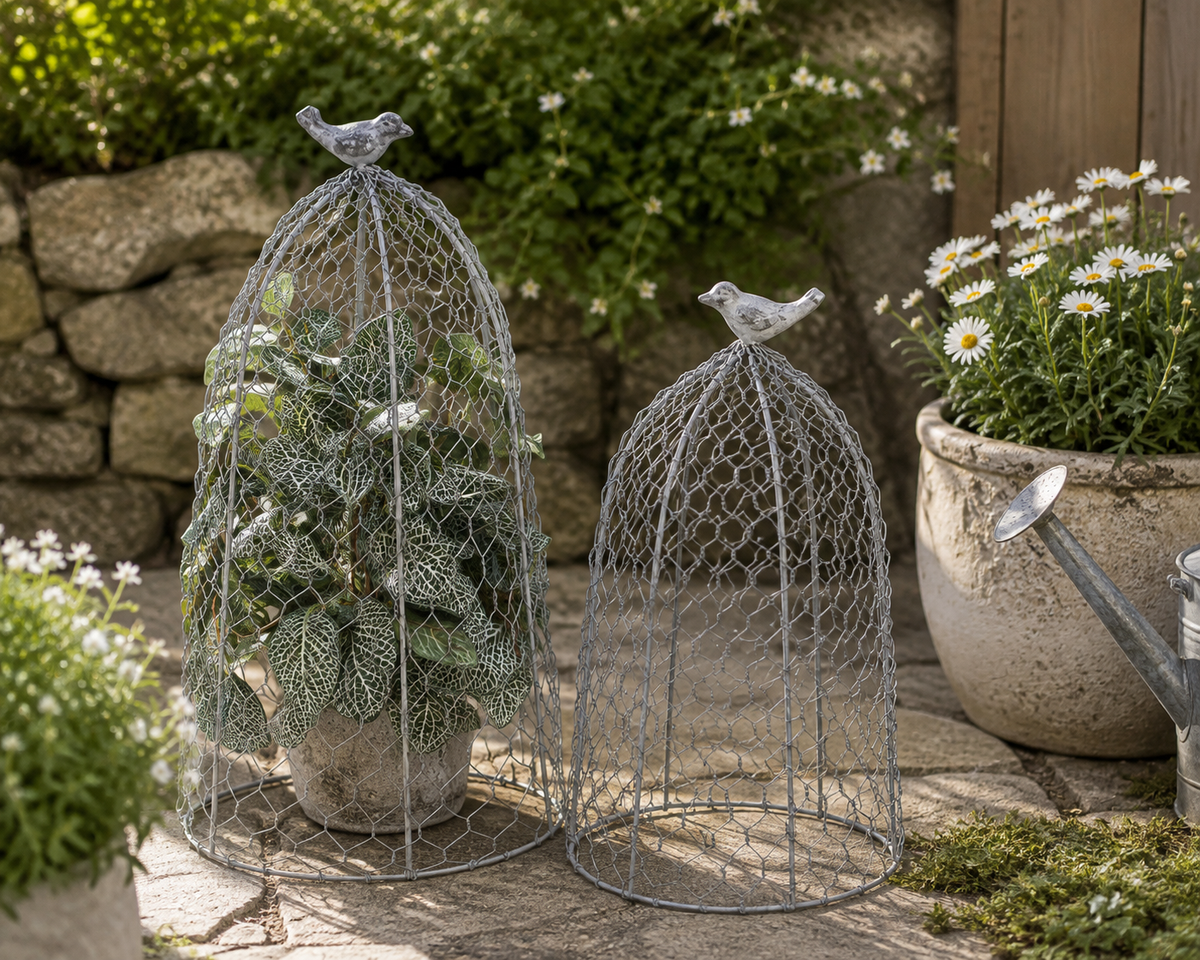 Set of 2 decorative wire cloches for home or garden styling
