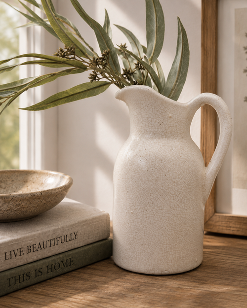 Crackled glaze ceramic jug in rustic country style