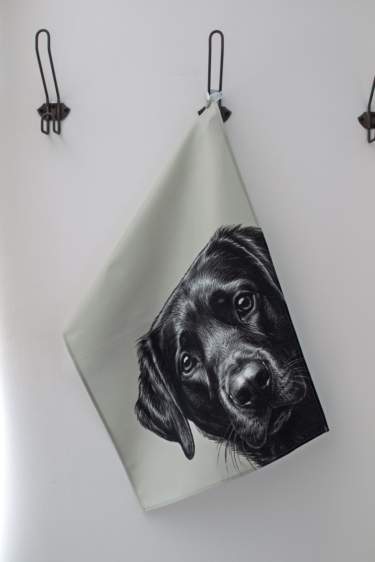 Black labrador illustrated cotton tea towel
