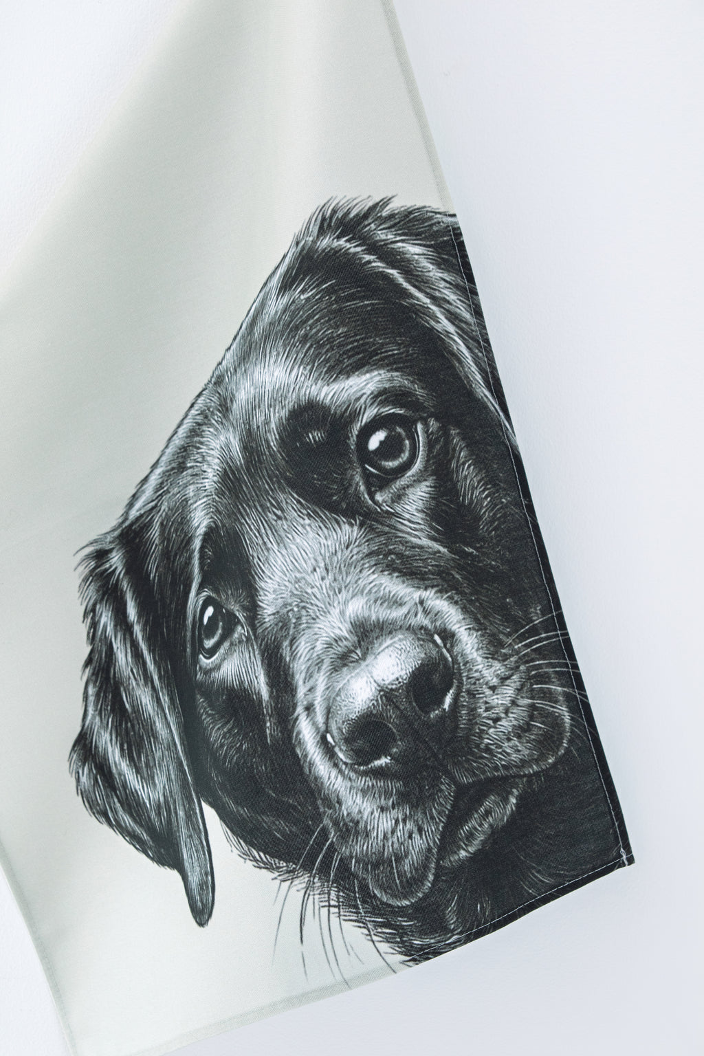 Black labrador illustrated cotton tea towel