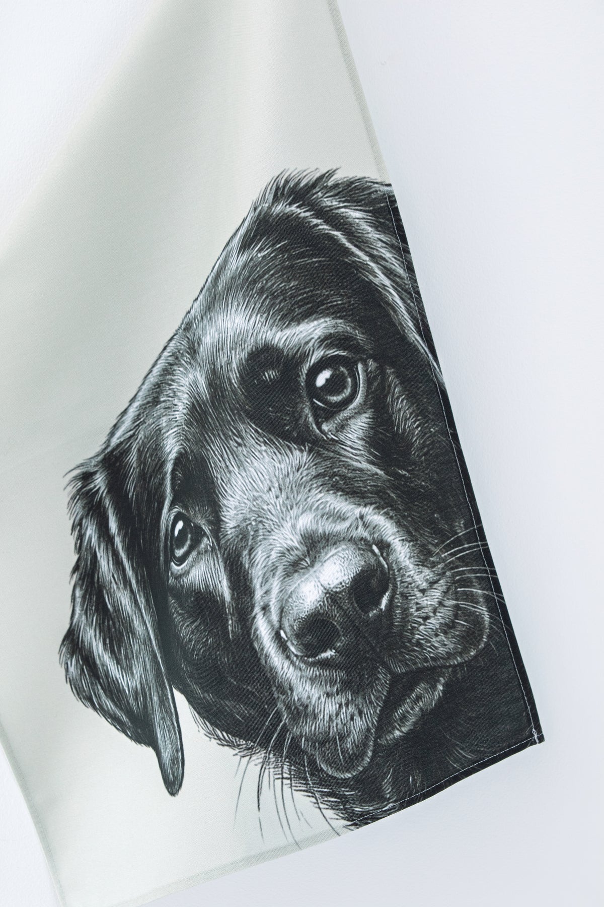 Black labrador illustrated cotton tea towel