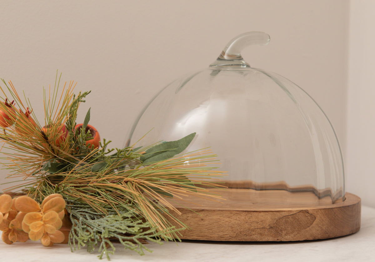 Glass pumpkin cloche ornament for autumn home decor